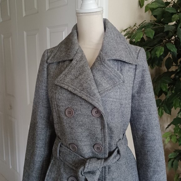 EUC Jou Jou Heather Gray Double Breasted Coat Jacket Size Large - Picture 2 of 7